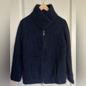 MerinoMink Navy Blue Merino Wool Blend Zip Sweater / Jacket Size Medium